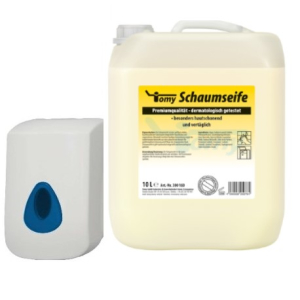 Seifenspender Set Kunststoff 900 ml (PQSoap9) (PlastiQline) + 10-l-Kanister Schaumseife Premium